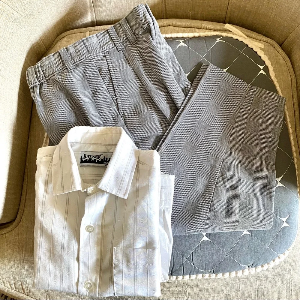 Kids White and Gray Matching Set with Red Tie - Picture 8 of 9